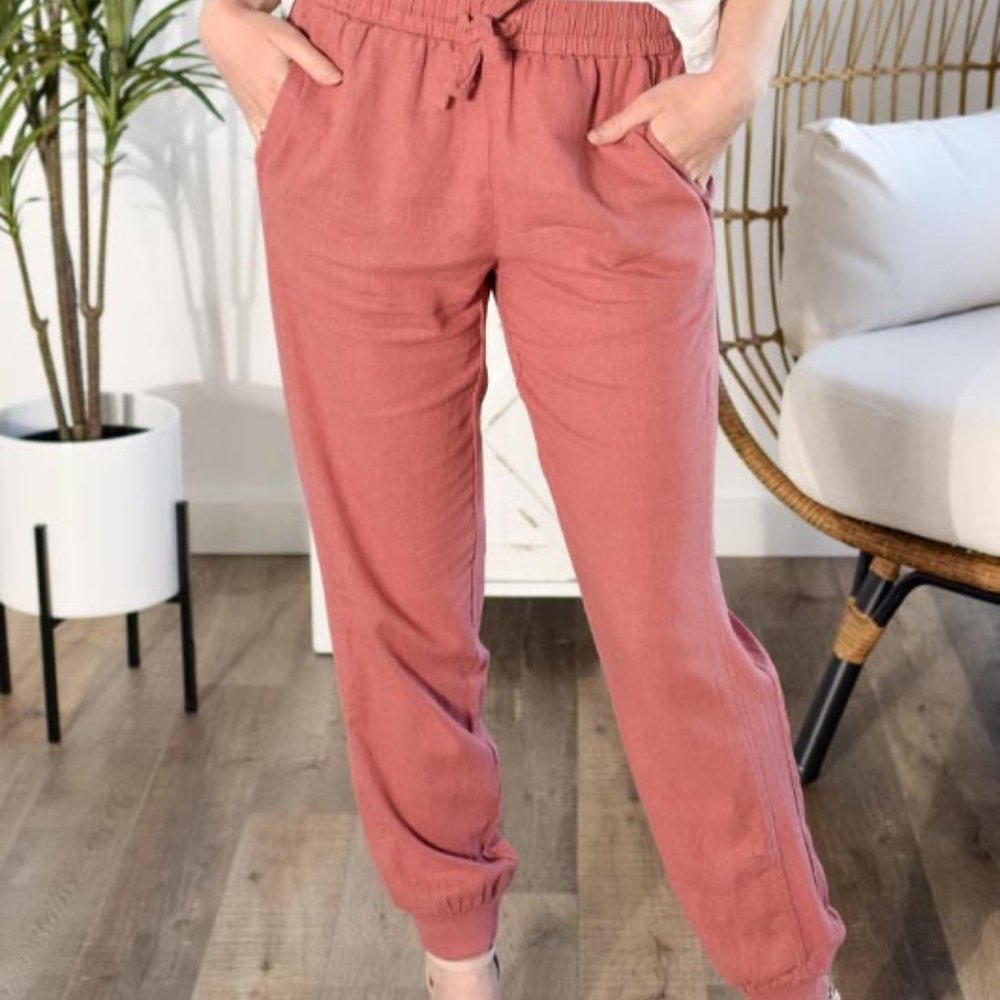 Linen Jogger Pants - Mauve